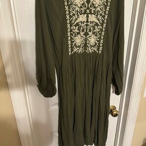 Olive Green Embroidered Dress